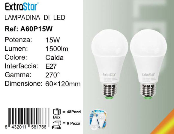 LAMPADINA LED E27 15W 1500LM 3000K  2PZ
