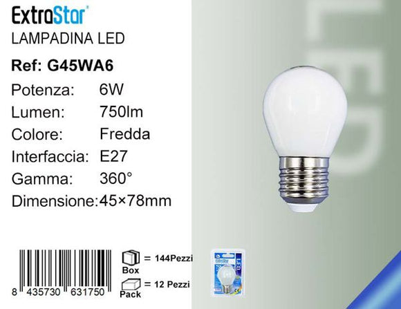 LAMPADINA LED E27 6W 750LM LUCE FREDDA