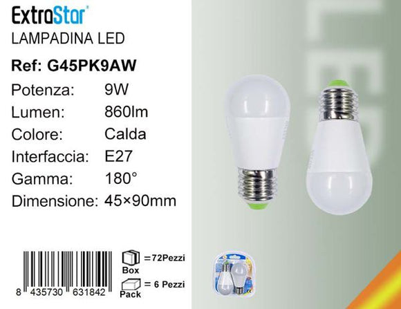 LAMPADINA LED E27 9W 860LM 2PZ 3000K