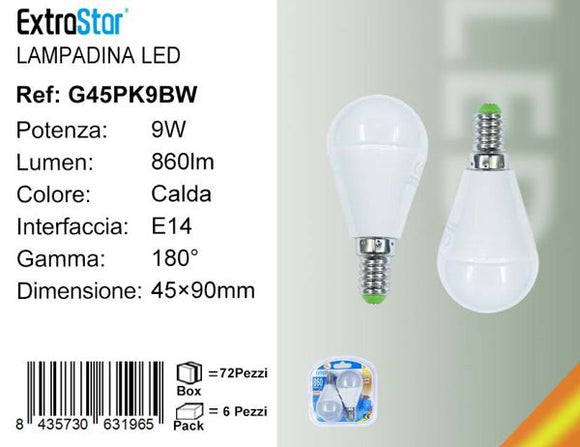 LAMPADINA LED E14 9W 860LM 2PZ 3000K