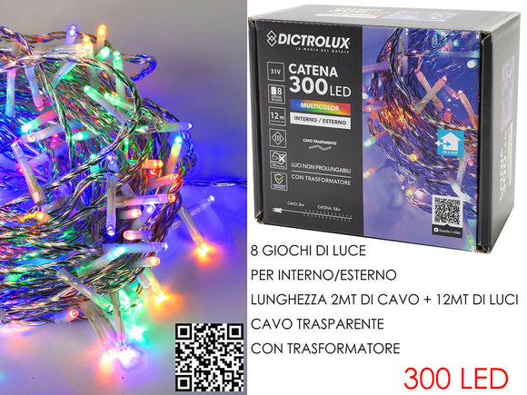 300 LED MULTICOLORE X ESTERNO CAVO TRASPARENTE PROGRAMMABILE