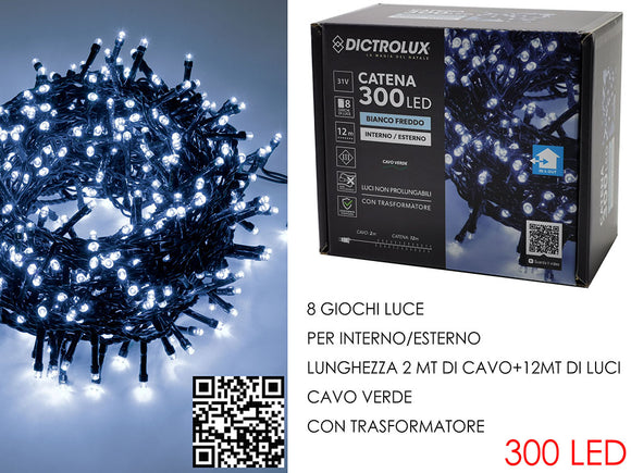 300 LUCI LED BIANCO GHIACCIO X ESTERNO