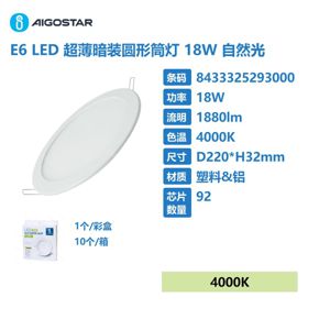 DOWNLIGHT LED E6 ROTONDO ULTRASOTTILE DA INCASSO 18W LUCE NA