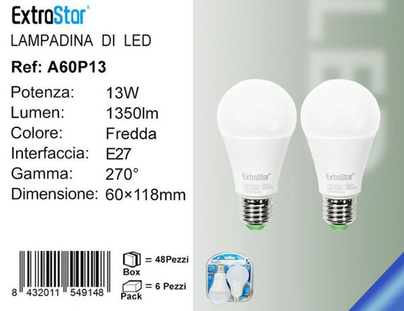 LAMPADINA LED E27 13W 1350LM 6500K  2PZ