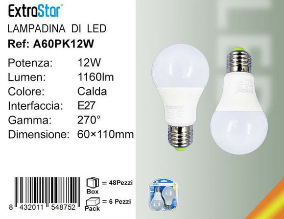 LAMPADINA LED E27 12W 1160LM 3000K 2PZ