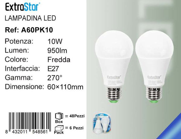 LAMPADINA LED E27 10W 950LM 6500K 2PZ