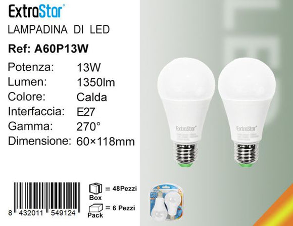 LAMPADINA LED E27 13W 1350LM 3000K  2PZ