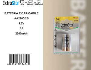 PILA RICARICABILE STILO BLISTER 2UN AA2200