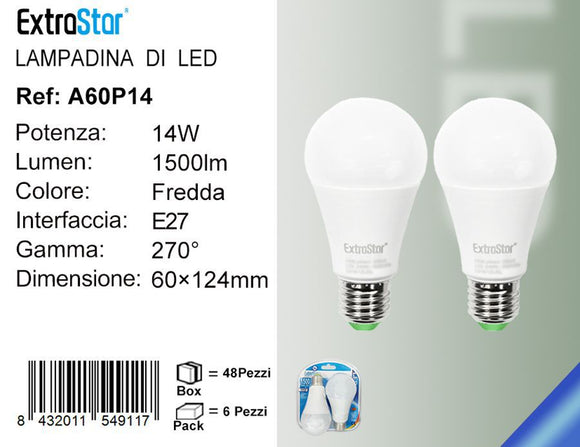 LAMPADINA LED E27 14W 1500LM 6500K  2PZ