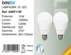 LAMPADINA LED E27 11W 1050LM 3000K  2PZ
