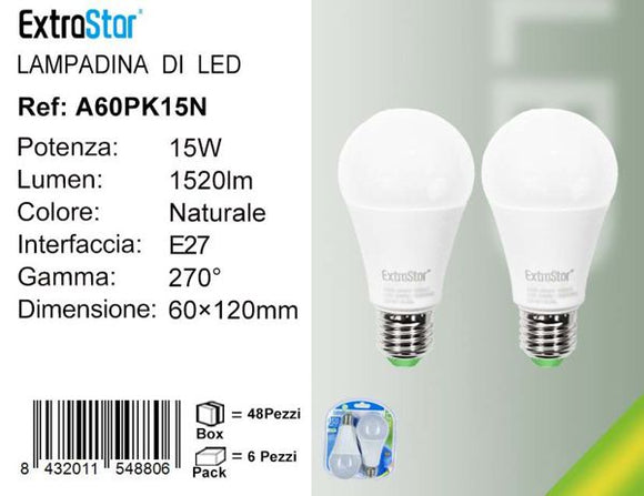 LAMPADINA LED E27 15W 1520LM 4200K 2PZ