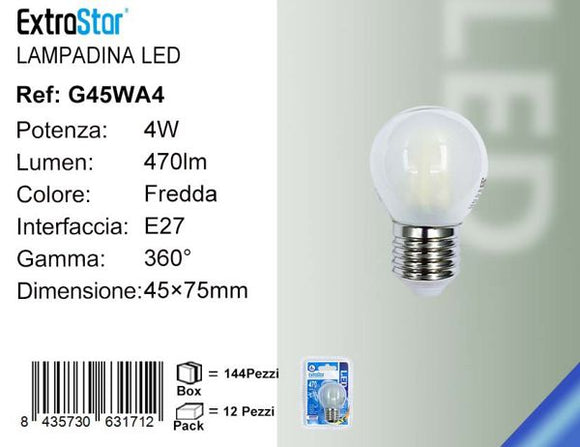 LAMPADINA LED E27 4W 470LM LUCE FREDDA