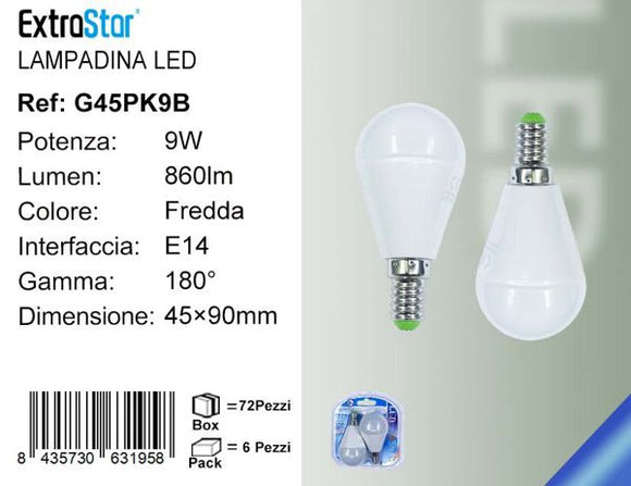 LAMPADINA LED E14 9W 860LM 2PZ 6500K