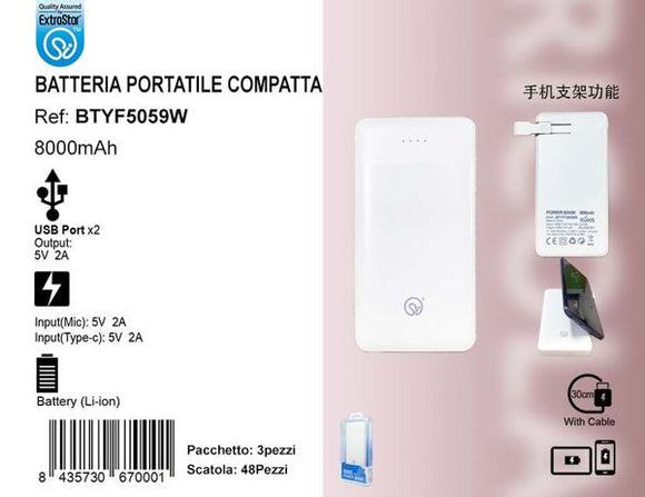 BATTERIA PORTATILE COMPATTA 8000 MAH