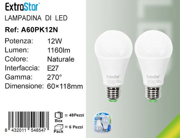 LAMPADINA LED E27 12W 1160LM 4200K 2PZ