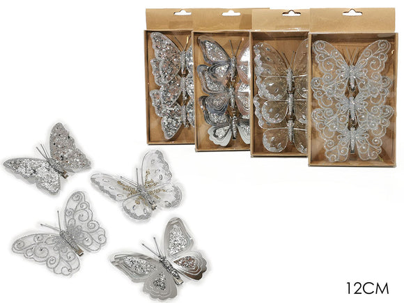 SET 3 FARFALLE C/MOLL 12CM SILVER 4ASS