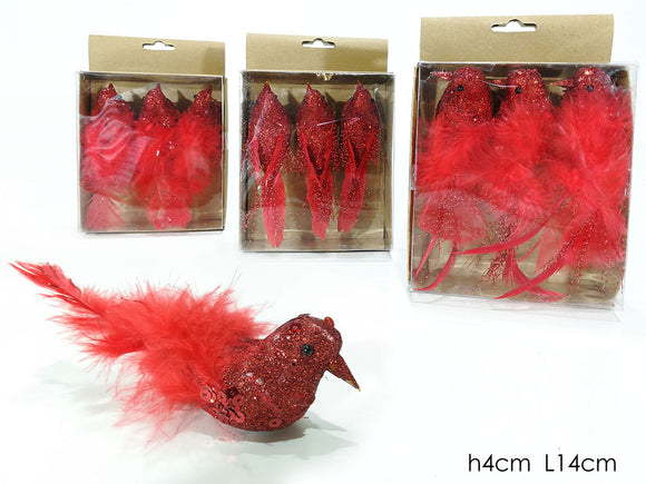 SET 3 UCCELLI C MOLL 14X4CM ROSSO 3ASS