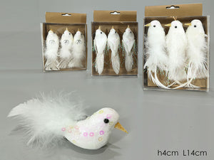 SET 3 UCCELLI C MOLL 14X4CM BIANCO 3ASS