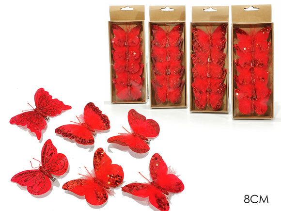SET 5 FARFALLE C/MOLL 8CM ROSSO 6ASS