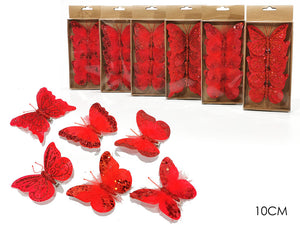 SET 4 FARFALLE C/MOLL 10CM ROSSO 4ASS