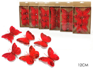 SET 3 FARFALLE C/MOLL 12CM ROSSO 6ASS