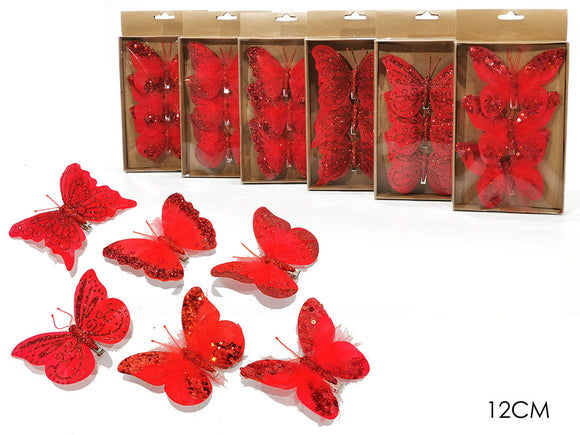 SET 3 FARFALLE C/MOLL 12CM ROSSO 6ASS