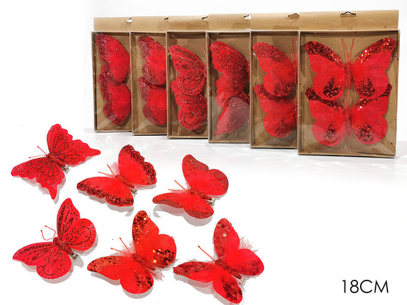 SET 2 FARFALLE C/MOLL 18CM ROSSO 6ASS