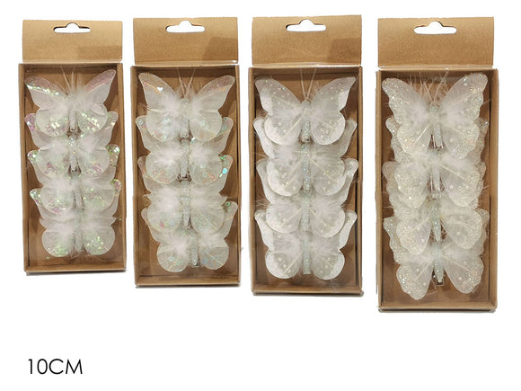 SET 4 FARFALLE C/MOLL 10CM BIANCO 4ASS