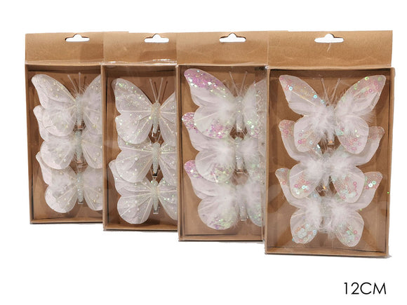 SET 3 FARFALLE C/MOLL 12CM BIANCO 4ASS