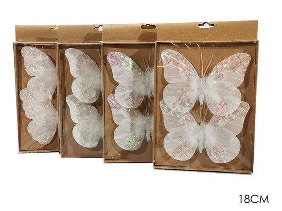 SET 2 FARFALLE C/MOLL 18CM BIANCO 4ASS