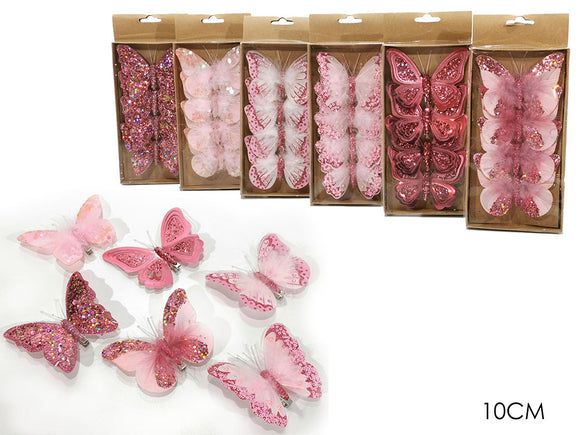 SET 4 FARFALLE C/MOLL 10CM ROSA 6ASS