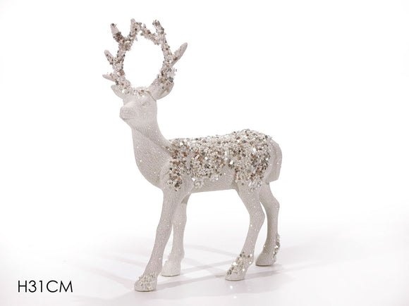 CERVO 31CM C/PAILLETTES BIANCO