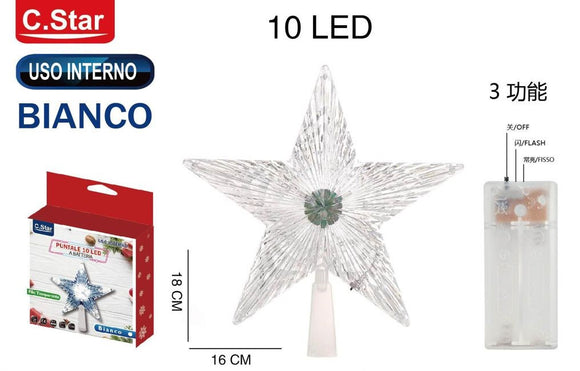 PUNTALE STELLA 10 LED A BATTERIA INTERNO BIANCO