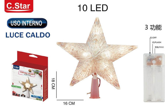 PUNTALE STELLA 10 LED A BATTERIA INTERNO CALDO