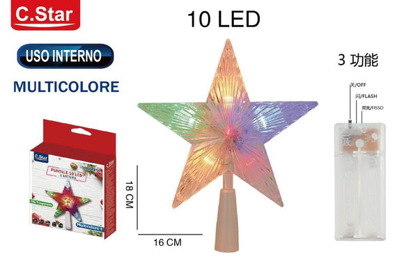 PUNTALE STELLA 10 LED A BATTERIA INTERNO MULTICOLORE