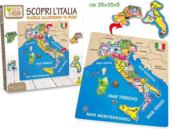 SCOPRI LITALIA PUZZLE LEGNO CON 13 PZ STACCABILI