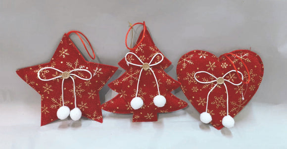 DECORO CM.12X13 ALBERO/CUORE/STELLA 3MOD.ASS.ROSSO C/FIOCCO
