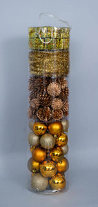 65 DECORAZIONI ASS.ORO +20MT.DI FILO IN CILINDRO CM.16X61 C/