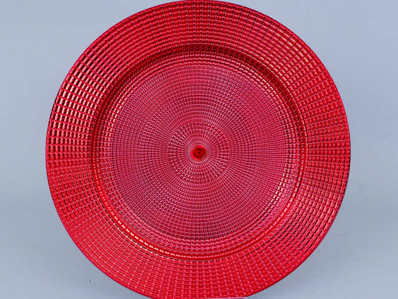 PIATTO PLASTICA TONDO CM.33 RILIEVO CONCENTRICO ROSSO MET.