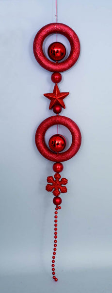 PENDENTE ROSSO CM.12O PVC CERCHI/STELLE/SFERE GLITTER