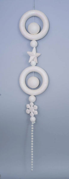 PENDENTE BIANCO CM.12O PVC CERCHI/STELLE/SFERE GLITTER