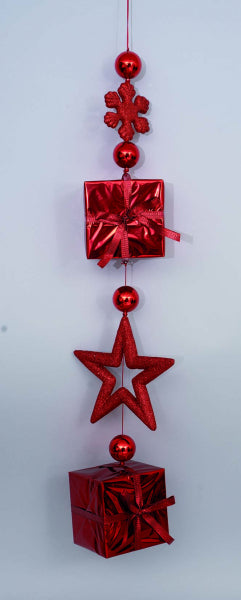 PENDENTE ROSSO CM.12O PVC PACCHI REGALO/STELLE/SFERE/FIOCCHI