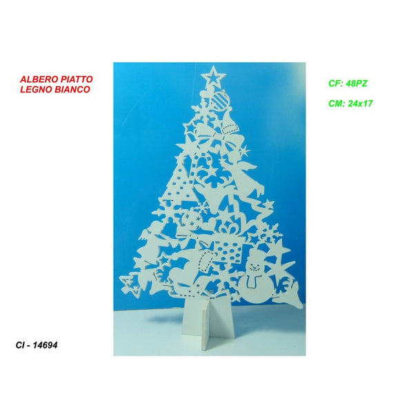 ALBERO PIATTO LEGNO BIANCO GLITTERATO 23,5X16,5CM. IMIS.