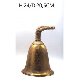 CAMPANA METALLO H.24/D.20,5CM. C/MANICO JUTA ORO