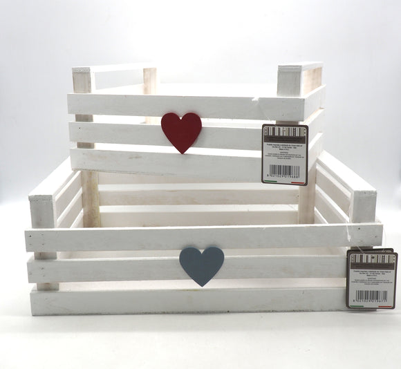 CASSETTA LEGNO H.10,5/14X39X30,5CM.BIANCA C/CUORE ROSS