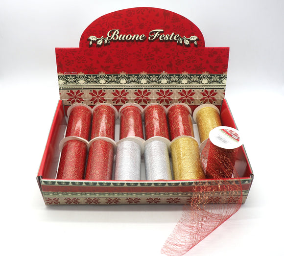 ROTOLO NASTRO RETE H.11,25X2,70MT. C/TRAMA ROSSO/ORO/ARGENTO