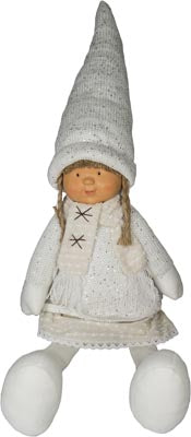 FABRIC SITTING GIRL DECORATION WHITE 19*14*55CM