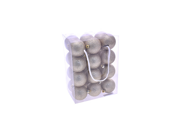 BOX 24 SFERE BASIC 6CM GLITTER CHAMPAGNE