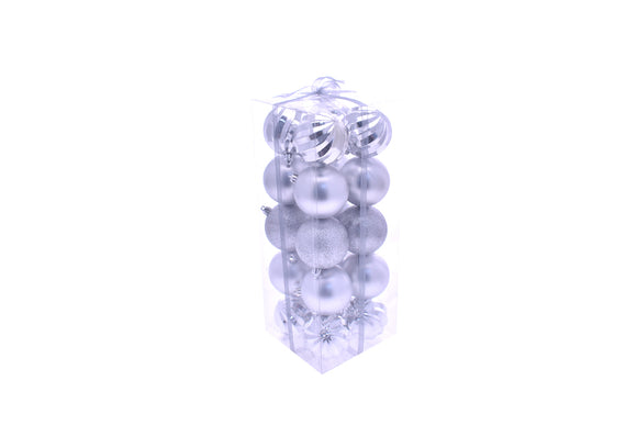 BOX 20 SFERE BASIC 7CM LUC.S/MAT/GLIT ARGENTO