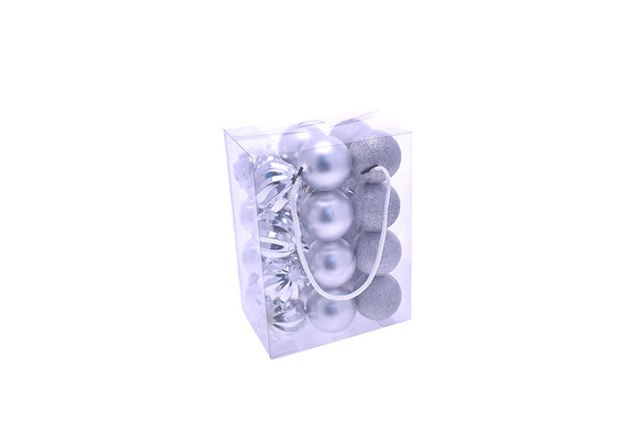 BOX 24 SFERE BASIC 6CM LUC.S/MAT/GLIT ARGENTO